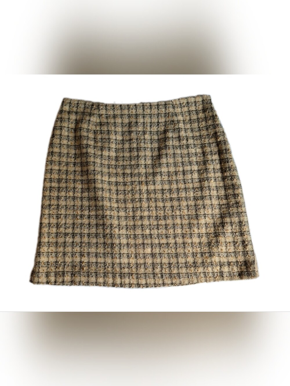 Studio C Beige and Black woven yarn tweed mini skirt Size 14